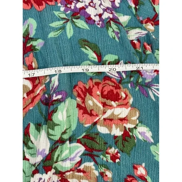 Umgee USA Womens Tunic Top Teal Floral 3/4 Sleeve Keyhole Neckline Size L‎ - Picture 8 of 9